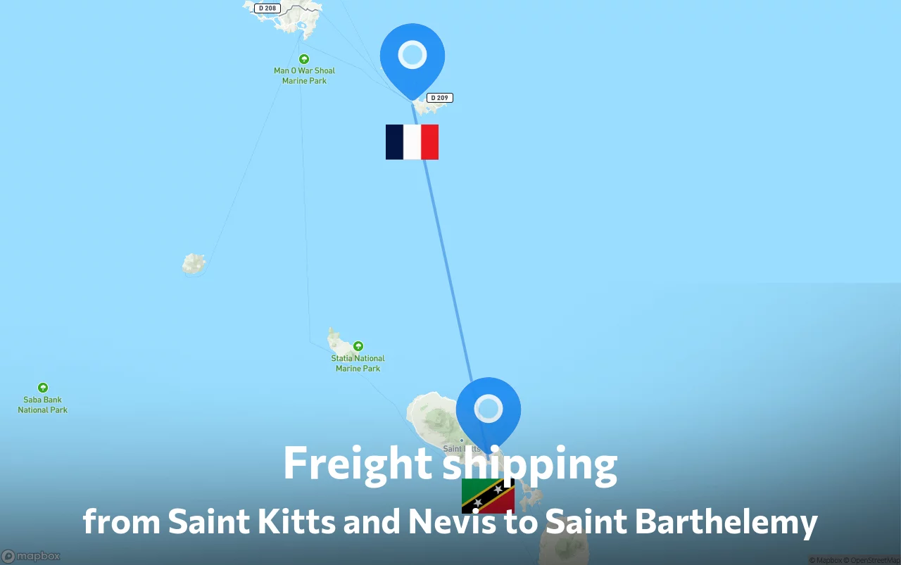 Shipping route from Saint Kitts and Nevis to Saint Barthelemy