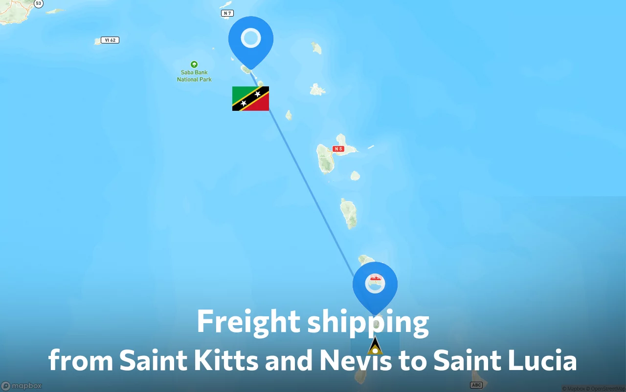 Shipping route from Saint Kitts and Nevis to Saint Lucia