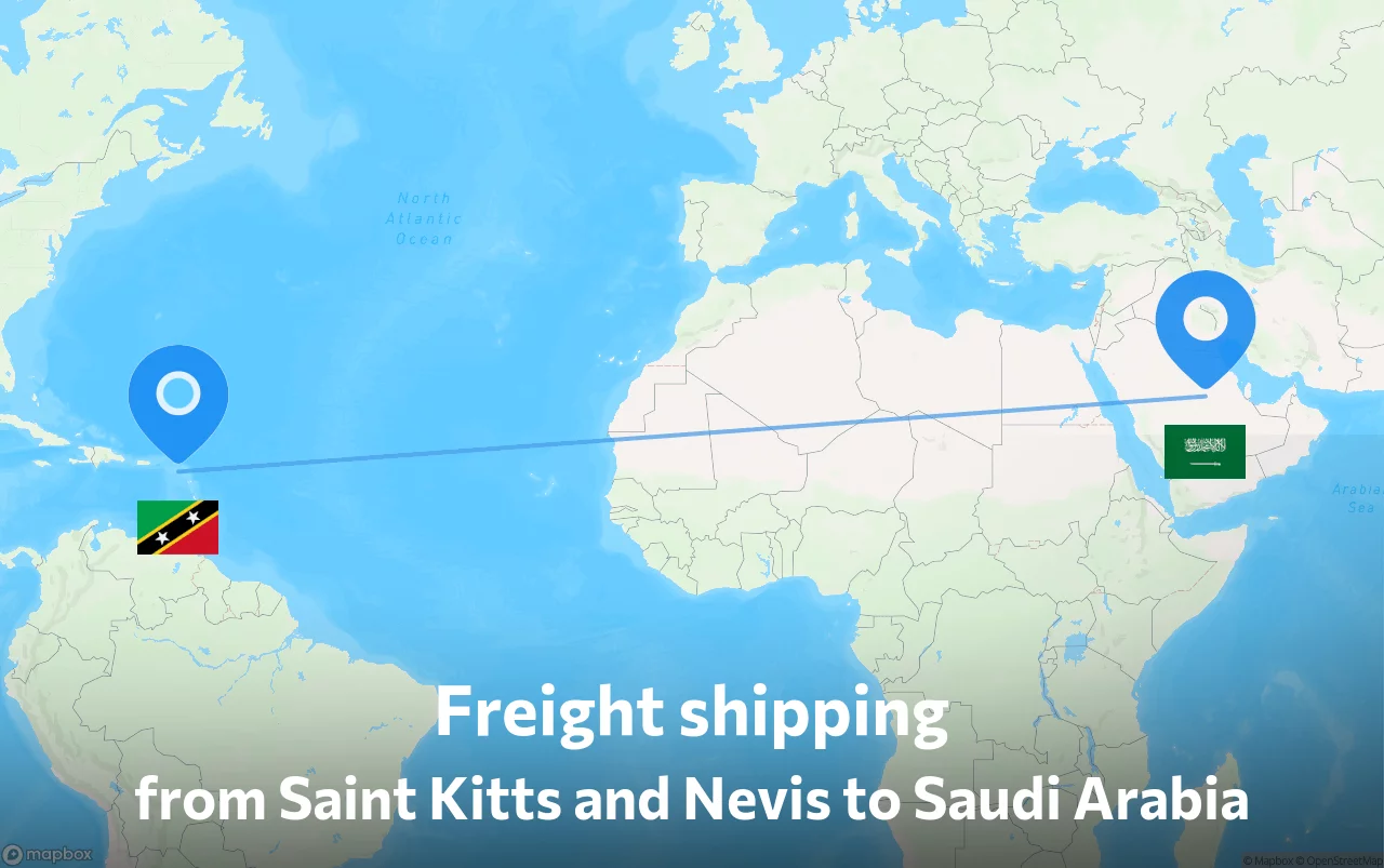 Shipping route from Saint Kitts and Nevis to Saudi Arabia