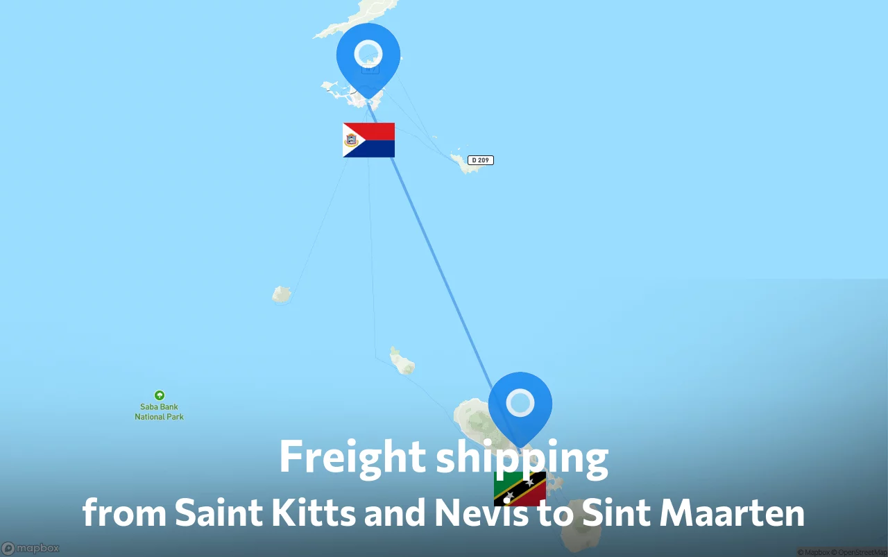 Shipping route from Saint Kitts and Nevis to Sint Maarten
