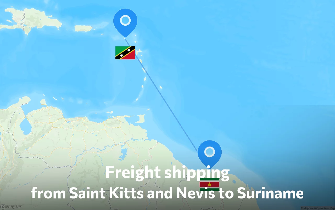 Shipping route from Saint Kitts and Nevis to Suriname