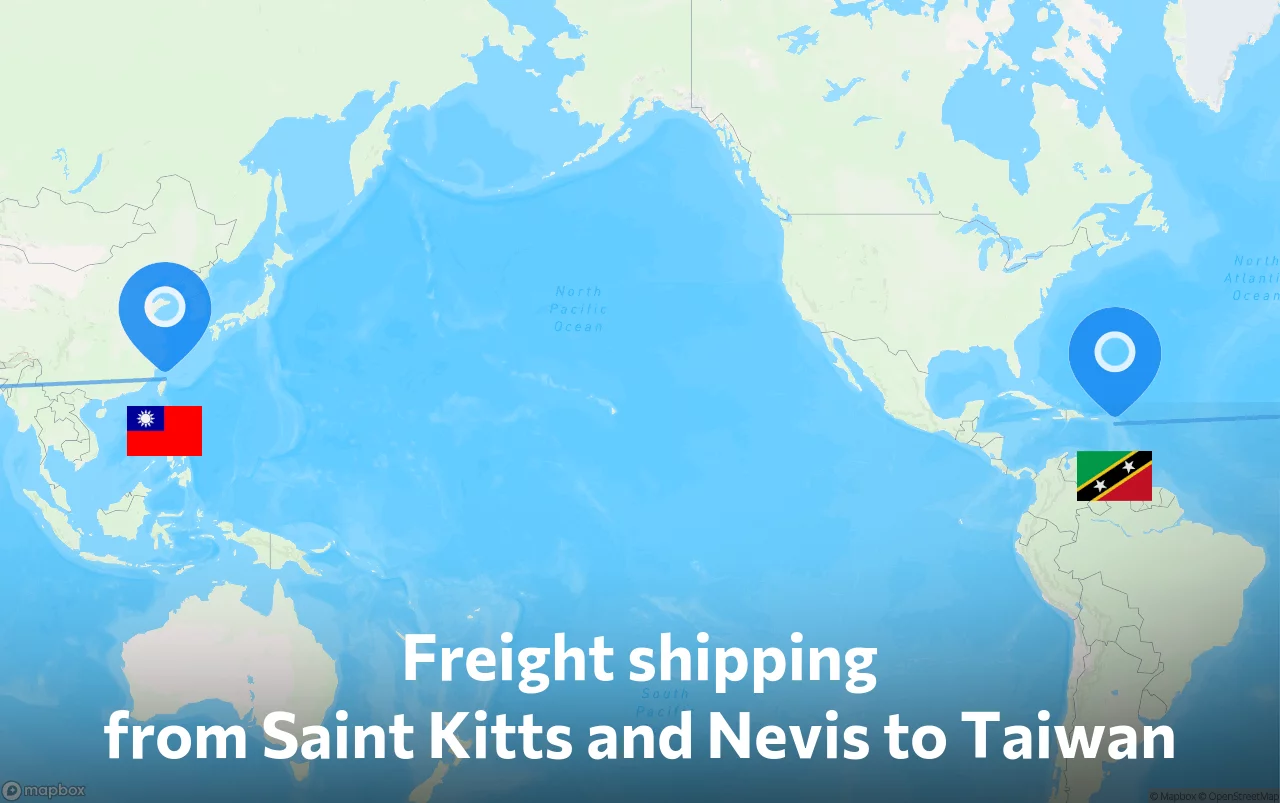 Shipping route from Saint Kitts and Nevis to Taiwan