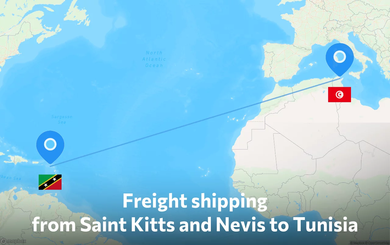 Shipping route from Saint Kitts and Nevis to Tunisia
