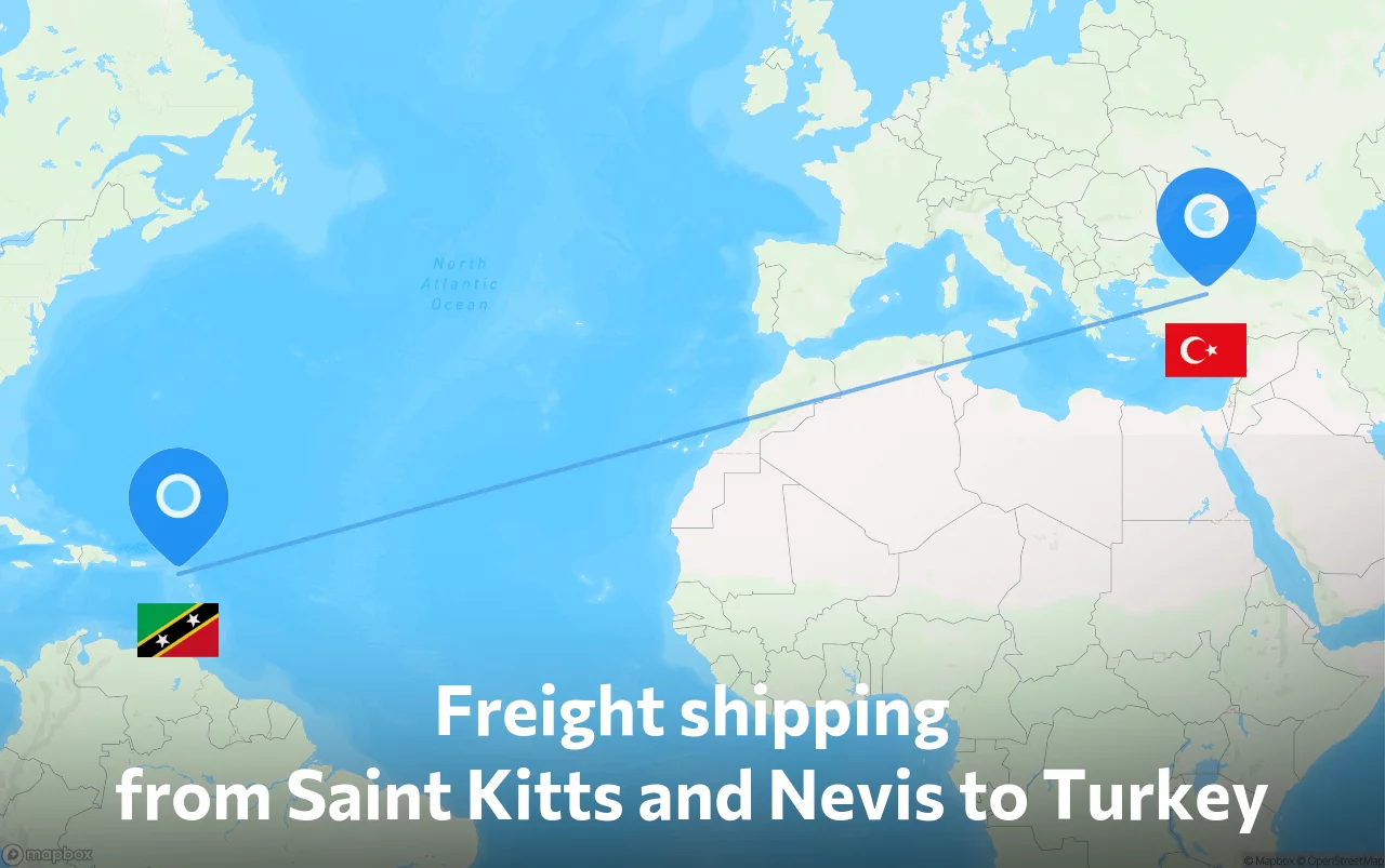 Shipping route from Saint Kitts and Nevis to Turkey