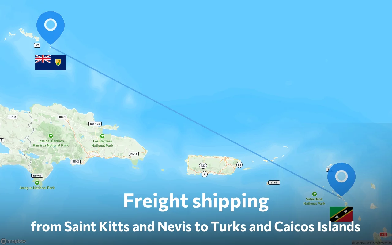 Shipping route from Saint Kitts and Nevis to Turks and Caicos Islands