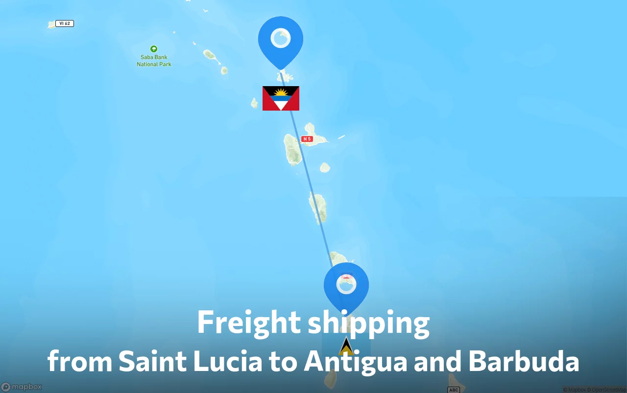 Shipping route from Saint Lucia to Antigua and Barbuda