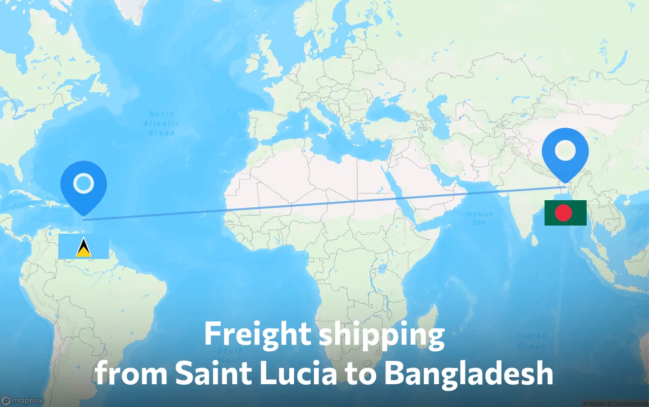 Shipping route from Saint Lucia to Bangladesh