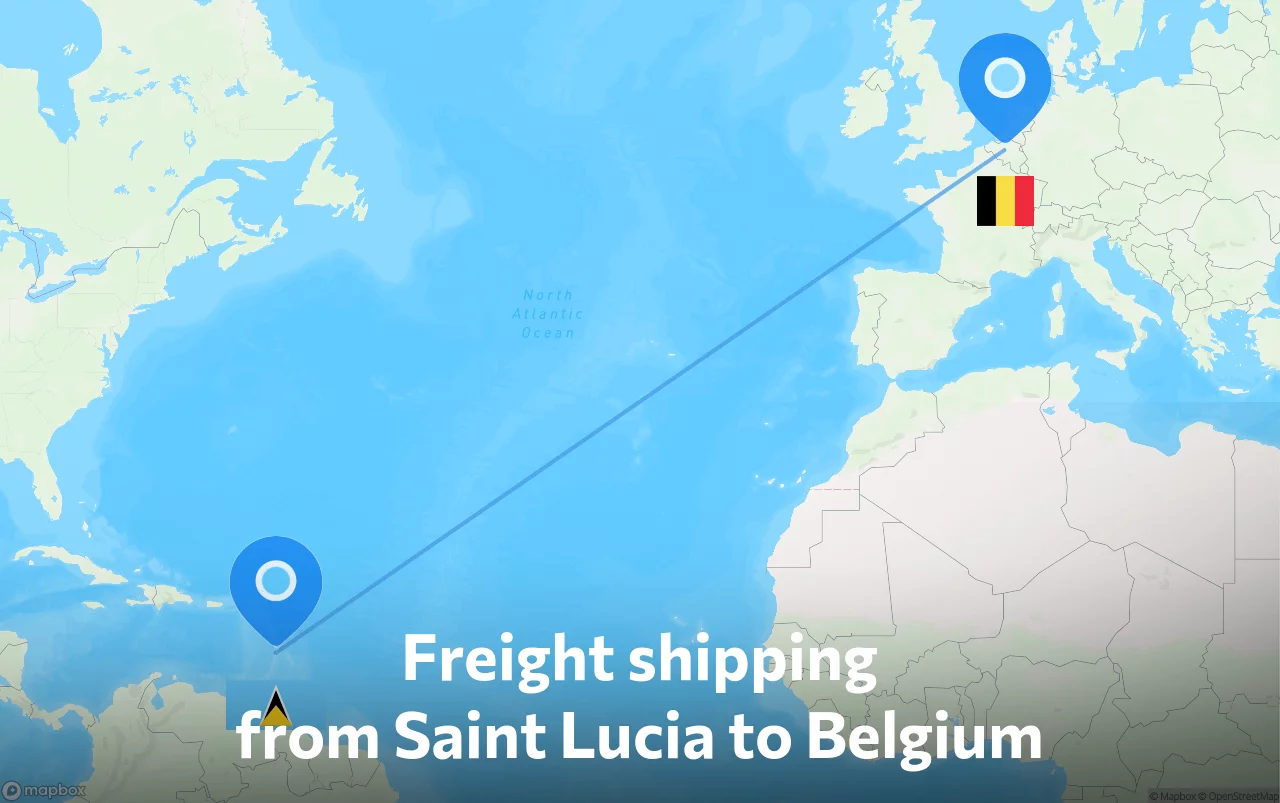 Shipping route from Saint Lucia to Belgium