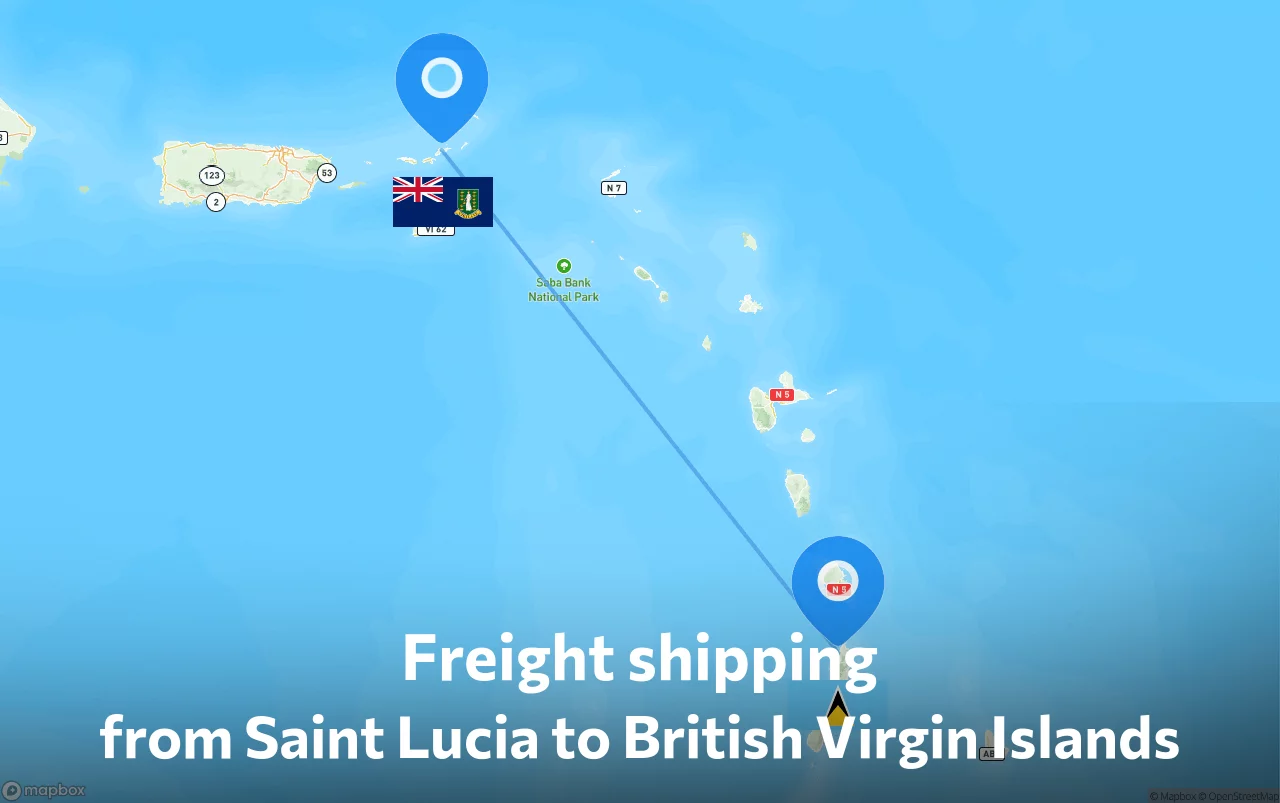 Shipping route from Saint Lucia to British Virgin Islands