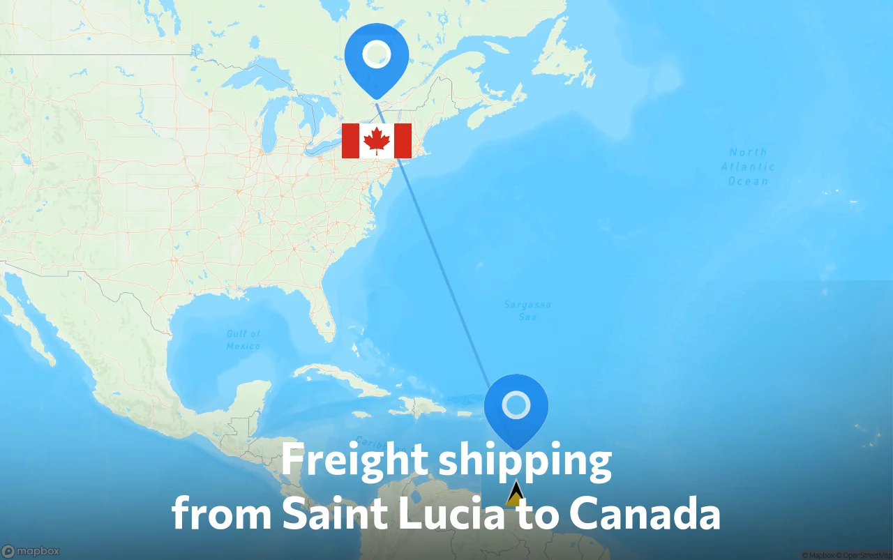 Shipping route from Saint Lucia to Canada