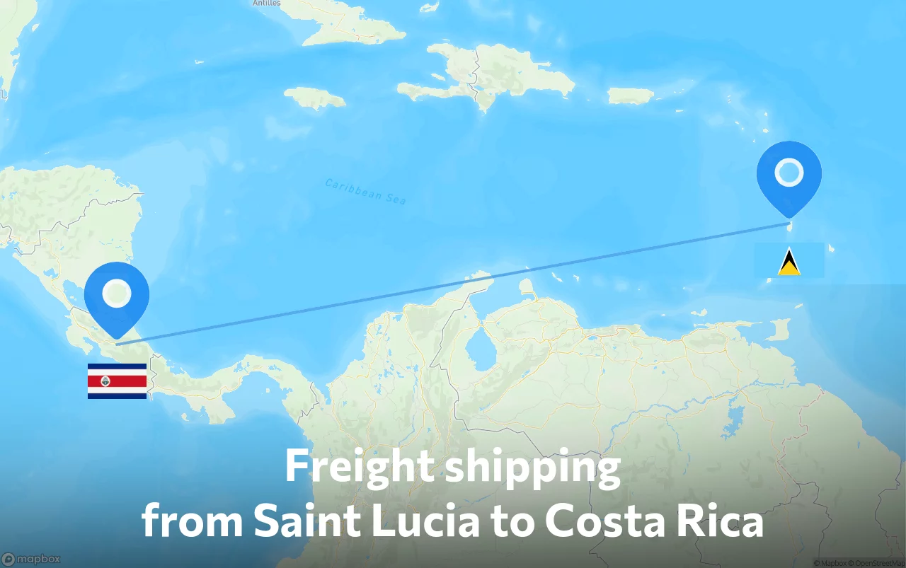 Shipping route from Saint Lucia to Costa Rica