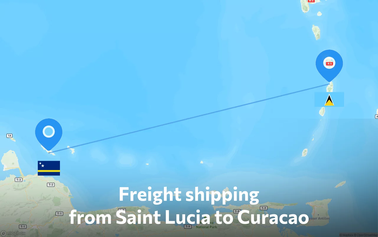 Shipping route from Saint Lucia to Curacao
