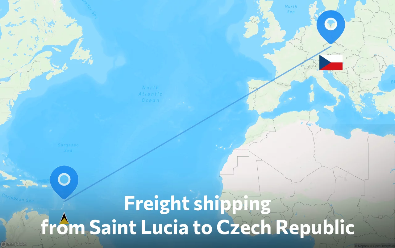 Shipping route from Saint Lucia to Czech Republic
