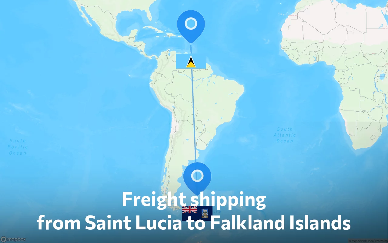 Shipping route from Saint Lucia to Falkland Islands