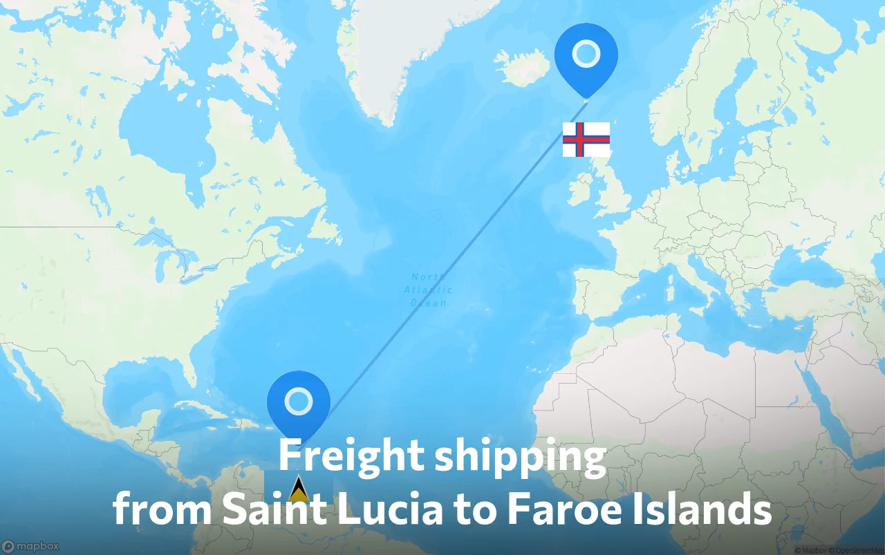 Shipping route from Saint Lucia to Faroe Islands