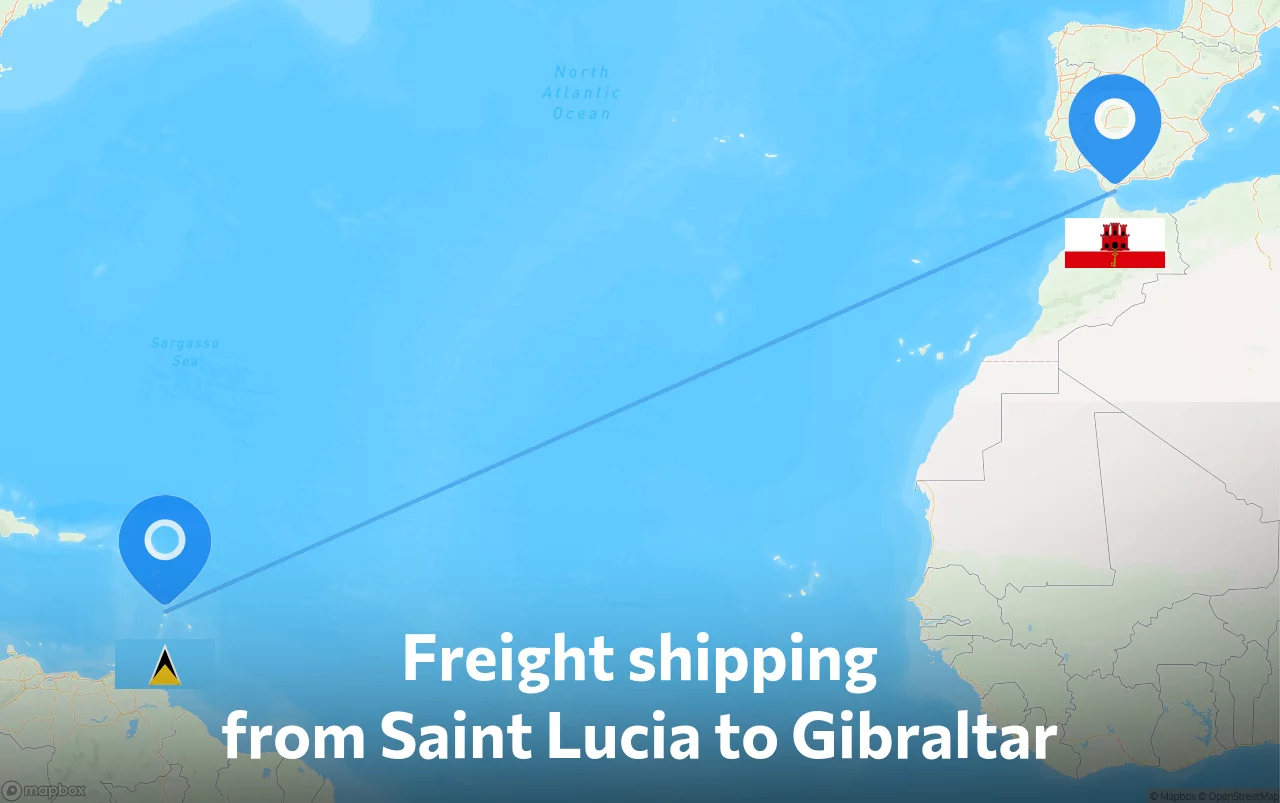 Shipping route from Saint Lucia to Gibraltar