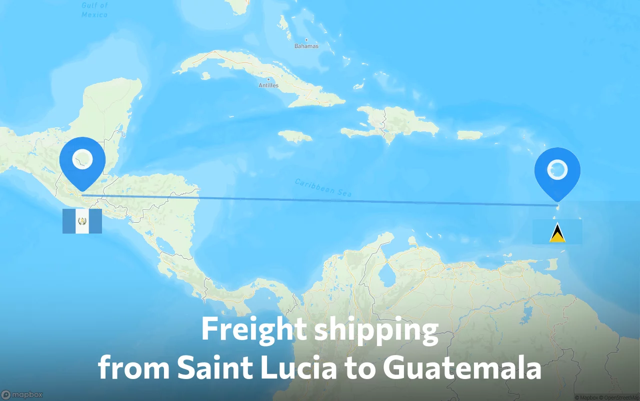 Shipping route from Saint Lucia to Guatemala