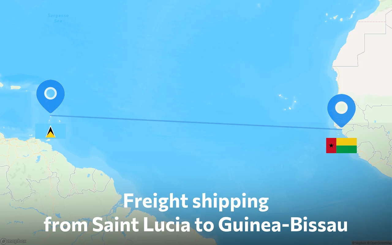 Shipping route from Saint Lucia to Guinea-Bissau