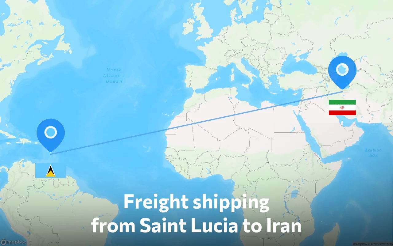 Shipping route from Saint Lucia to Iran