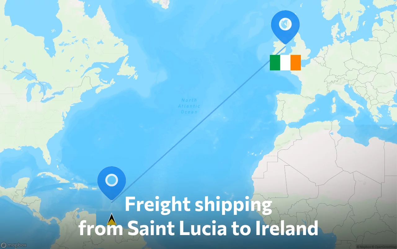 Shipping route from Saint Lucia to Ireland