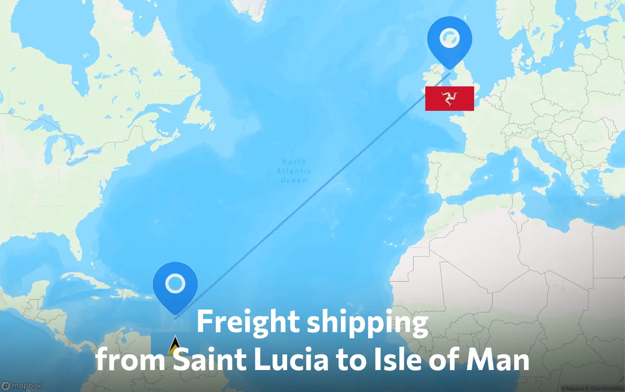 Shipping route from Saint Lucia to Isle of Man