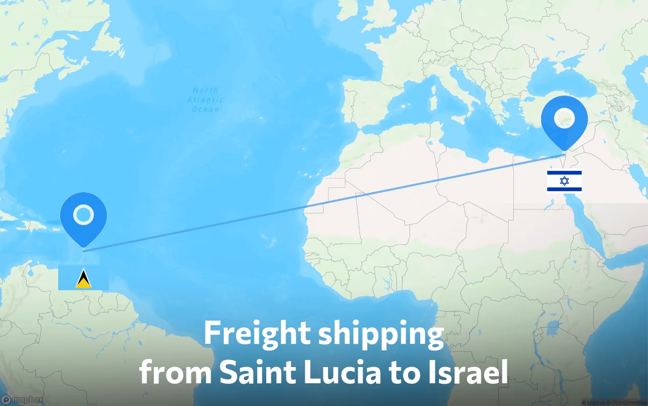 Shipping route from Saint Lucia to Israel