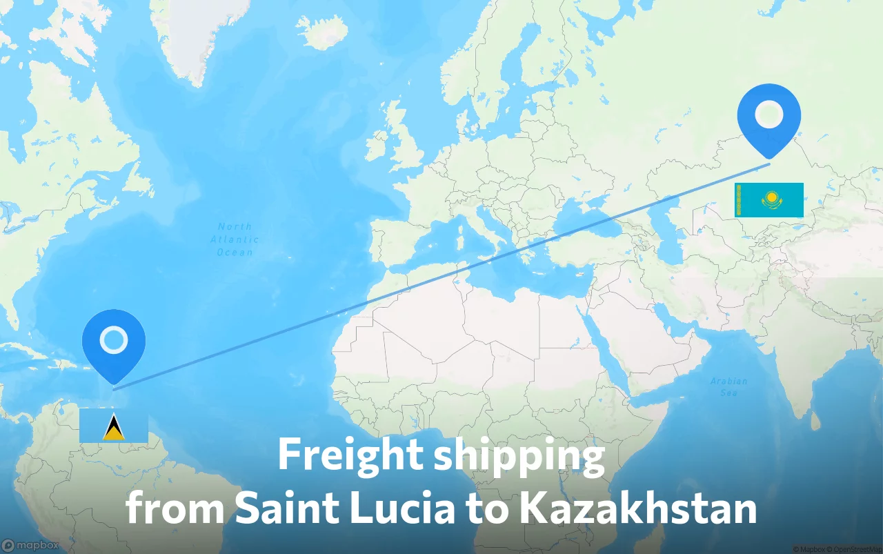 Shipping route from Saint Lucia to Kazakhstan