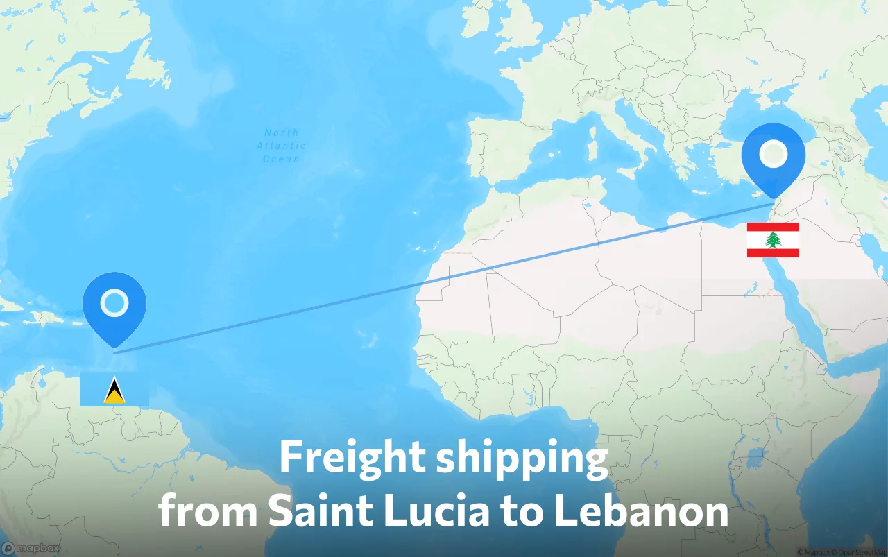 Shipping route from Saint Lucia to Lebanon
