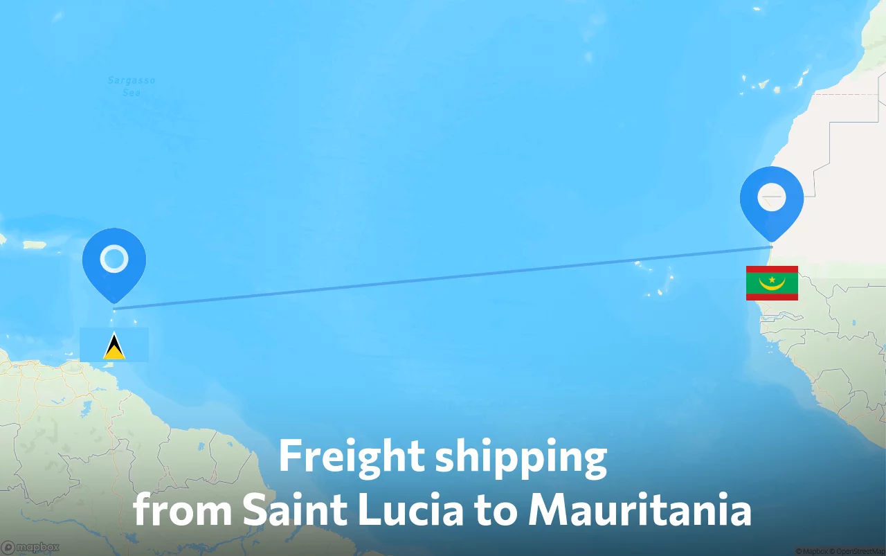 Shipping route from Saint Lucia to Mauritania