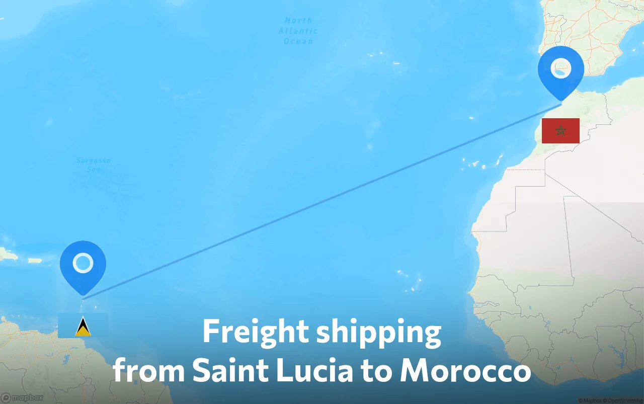 Shipping route from Saint Lucia to Morocco