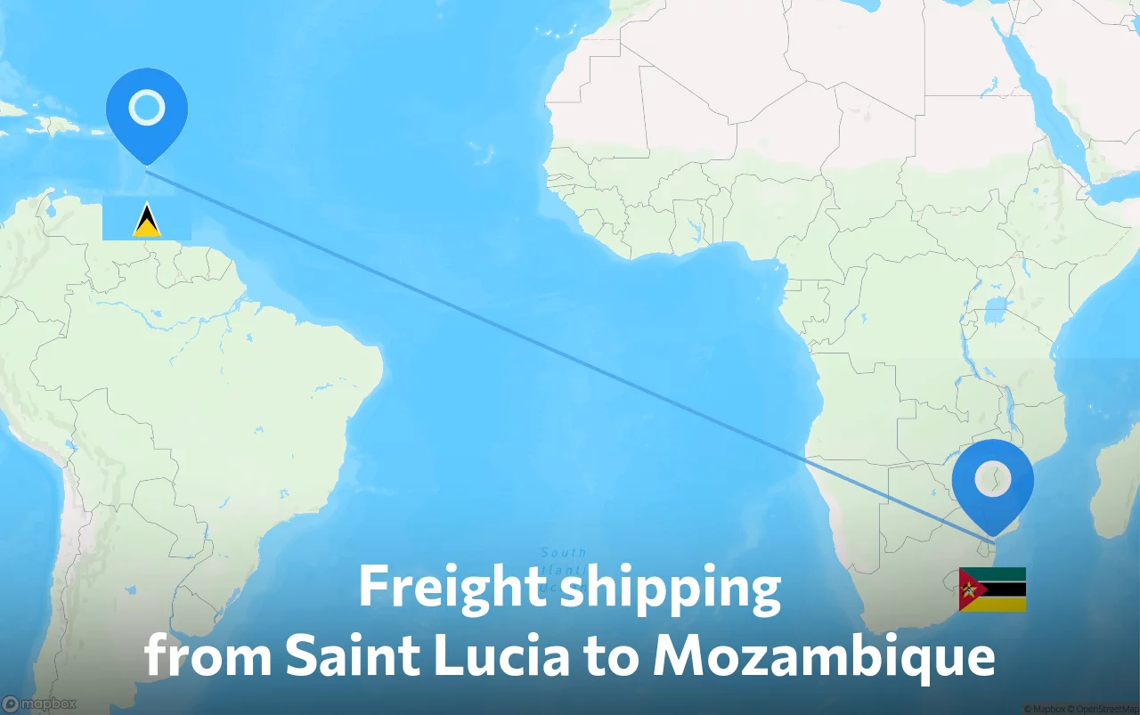 Shipping route from Saint Lucia to Mozambique