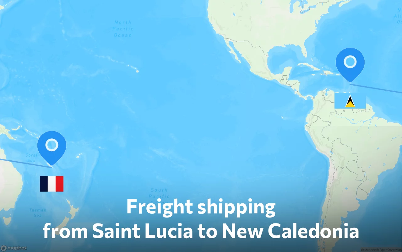 Shipping route from Saint Lucia to New Caledonia