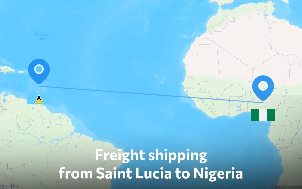 Shipping route from Saint Lucia to Nigeria