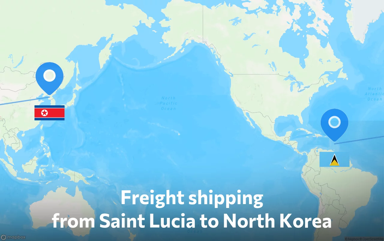 Shipping route from Saint Lucia to North Korea