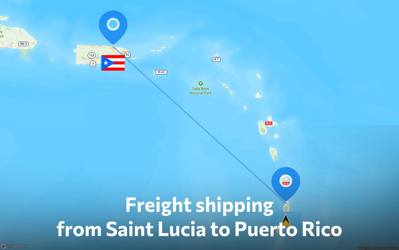 Shipping route from Saint Lucia to Puerto Rico
