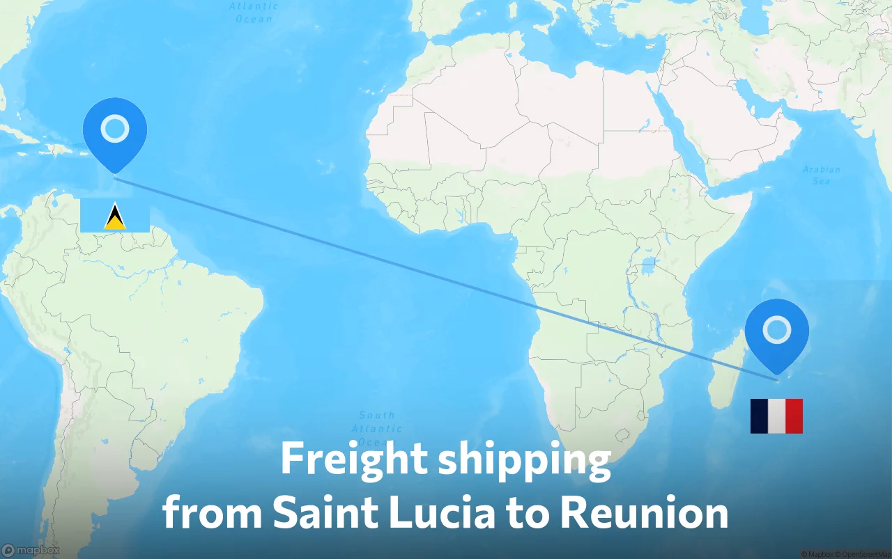 Shipping route from Saint Lucia to Reunion