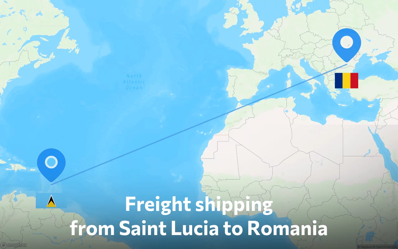 Shipping route from Saint Lucia to Romania