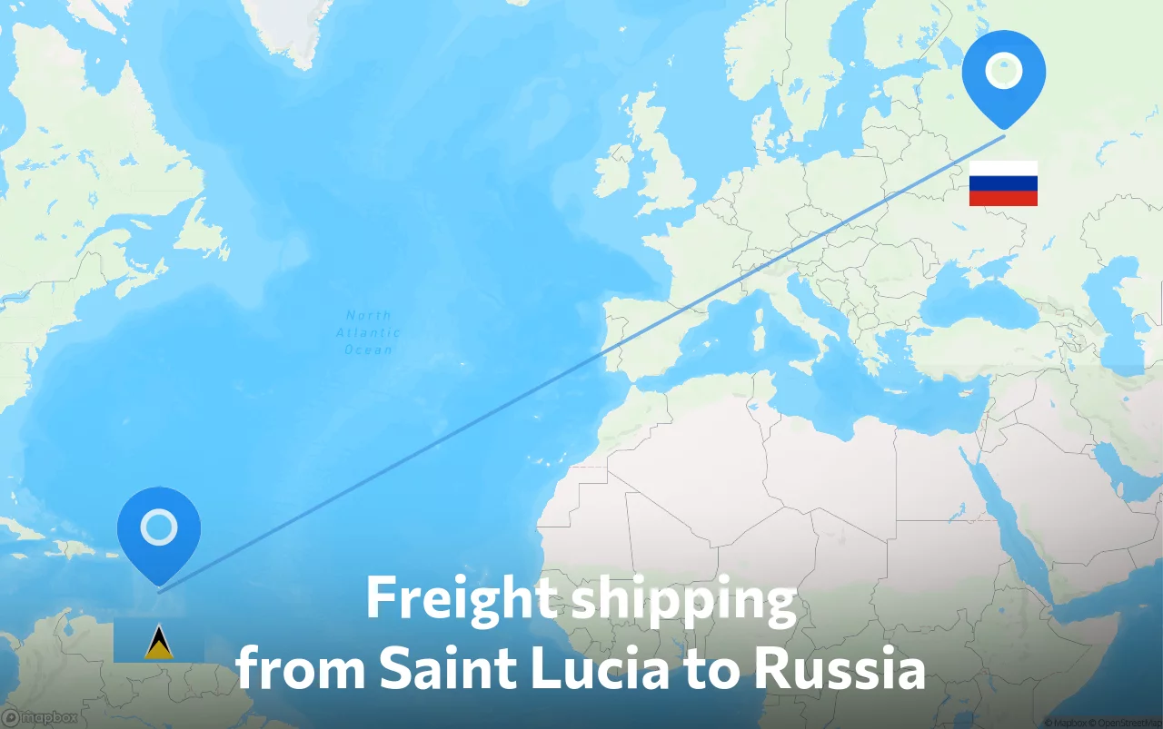 Shipping route from Saint Lucia to Russia