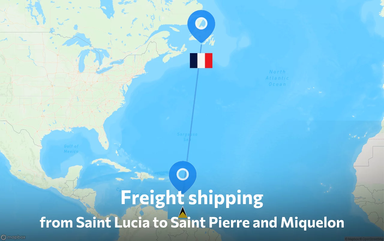 Shipping route from Saint Lucia to Saint Pierre and Miquelon