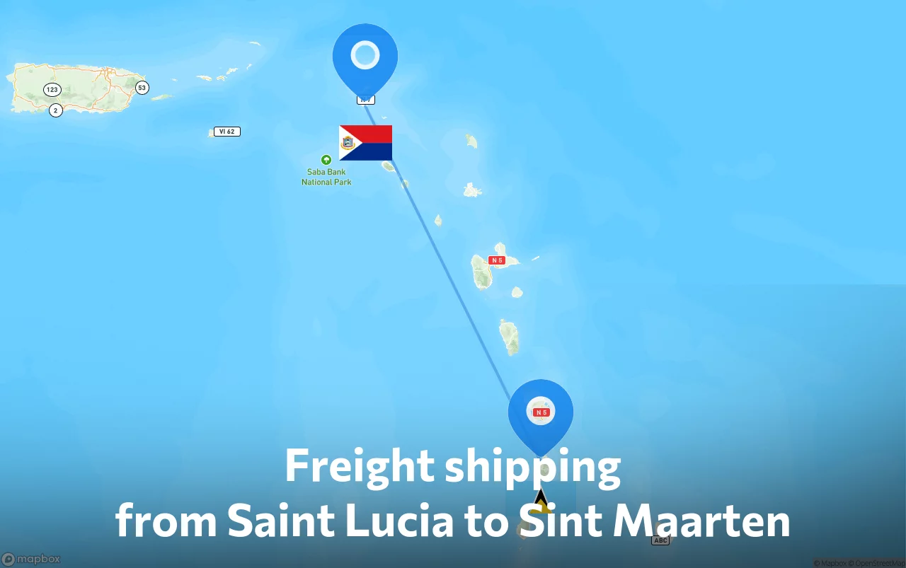 Shipping route from Saint Lucia to Sint Maarten