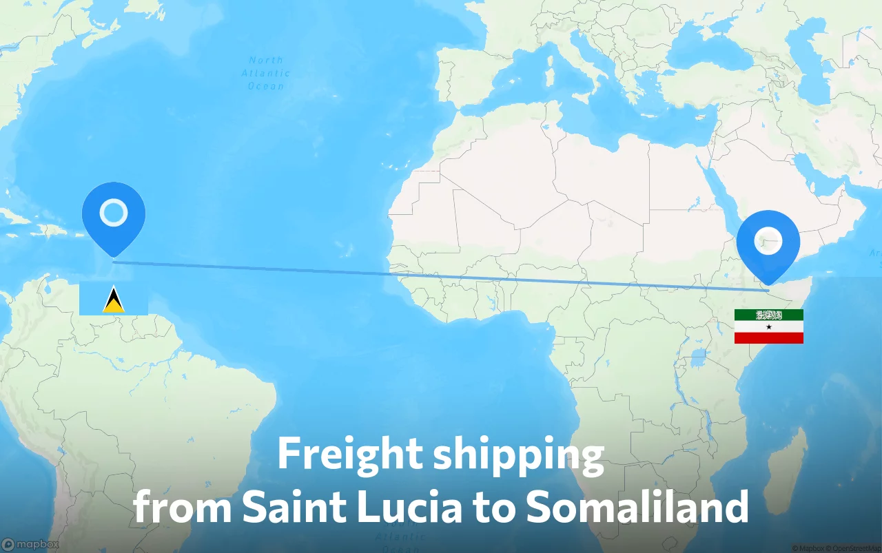 Shipping route from Saint Lucia to Somaliland