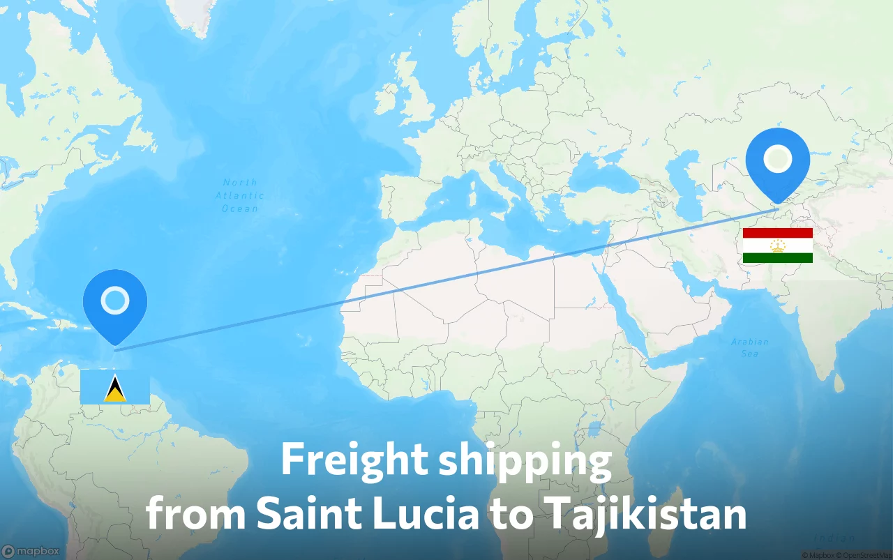 Shipping route from Saint Lucia to Tajikistan