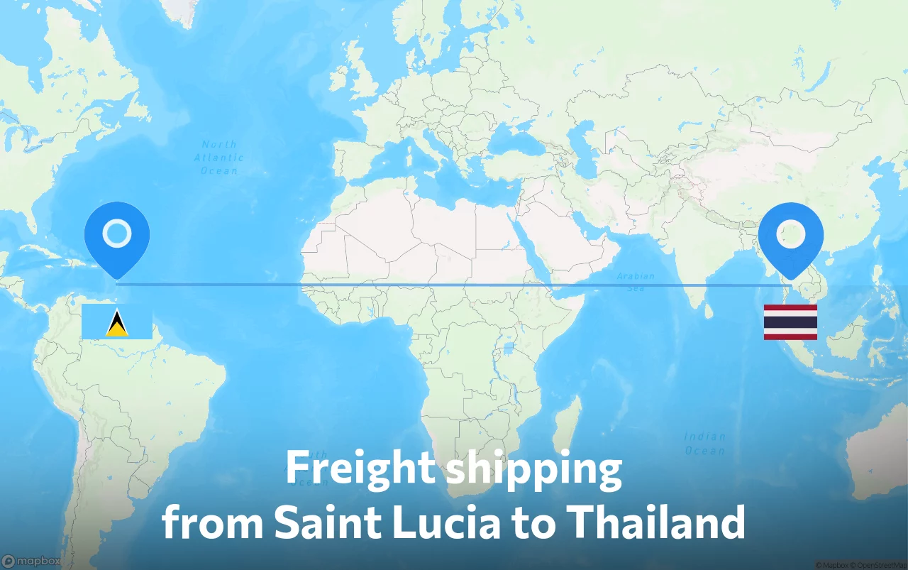 Shipping route from Saint Lucia to Thailand