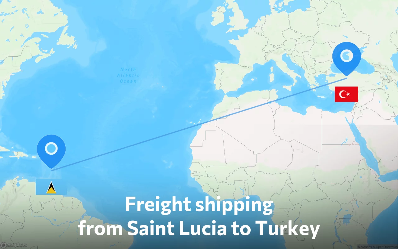 Shipping route from Saint Lucia to Turkey