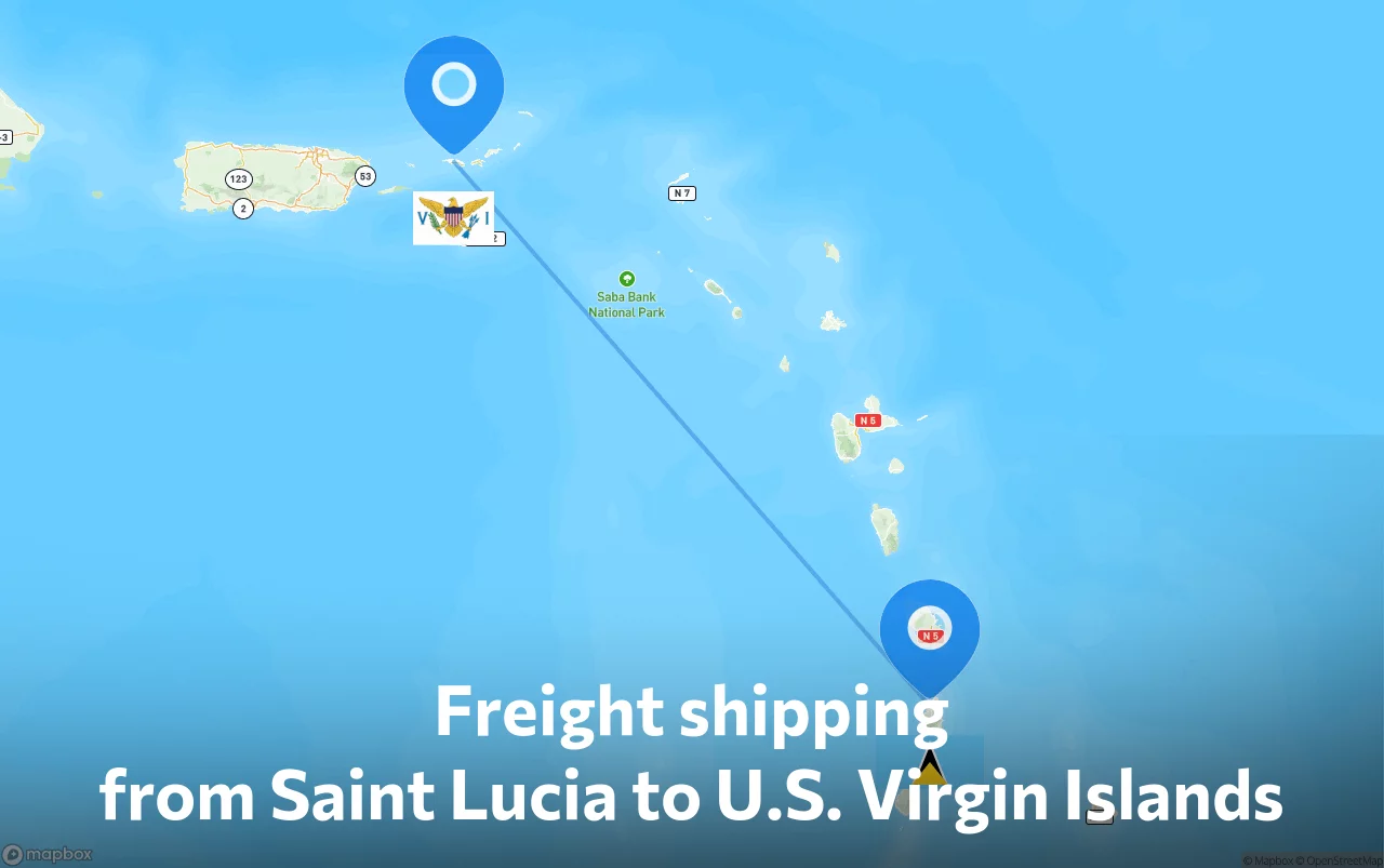 Shipping route from Saint Lucia to U.S. Virgin Islands