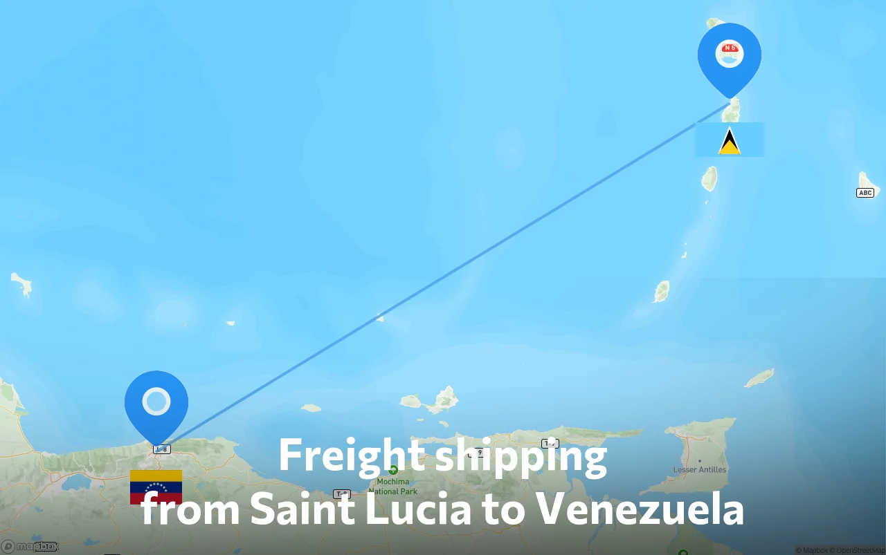 Shipping route from Saint Lucia to Venezuela