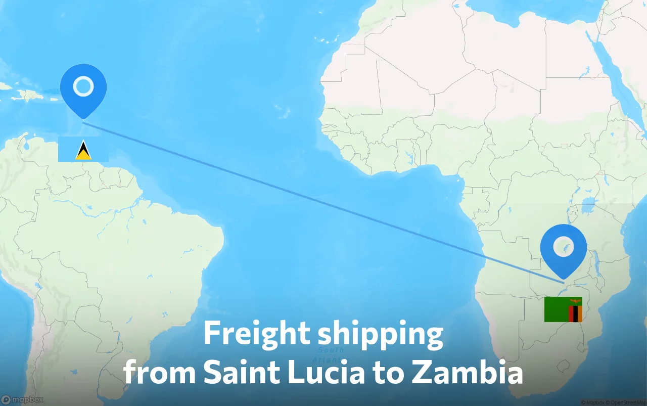 Shipping route from Saint Lucia to Zambia