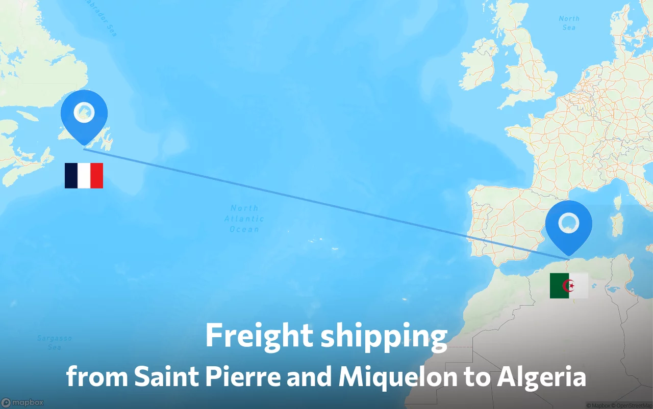 Shipping route from Saint Pierre and Miquelon to Algeria
