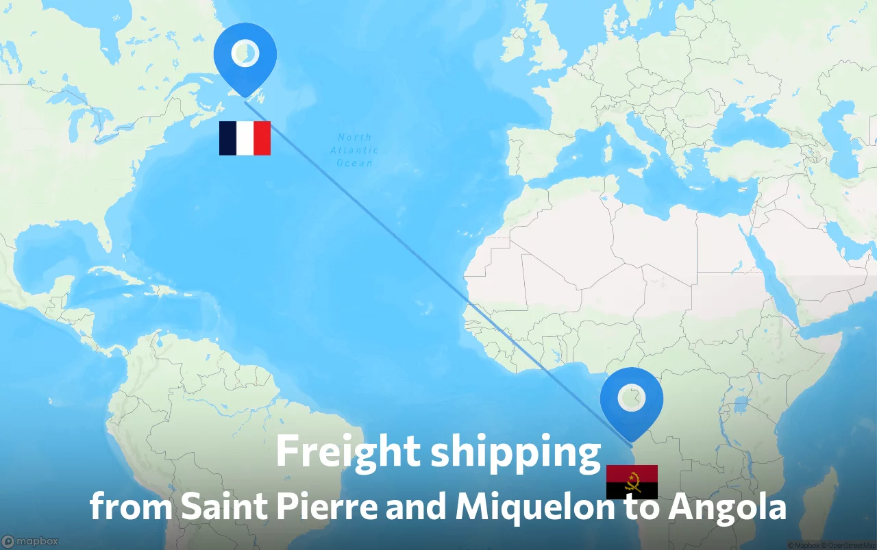 Shipping route from Saint Pierre and Miquelon to Angola