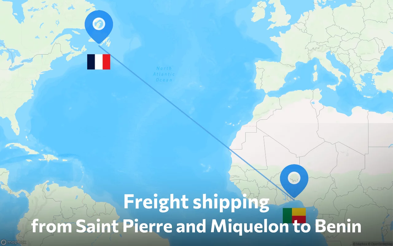 Shipping route from Saint Pierre and Miquelon to Benin